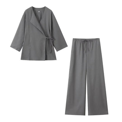 Alice | Damski komplet loungewear kimono i szerokie spodnie z lnu relaxed fit