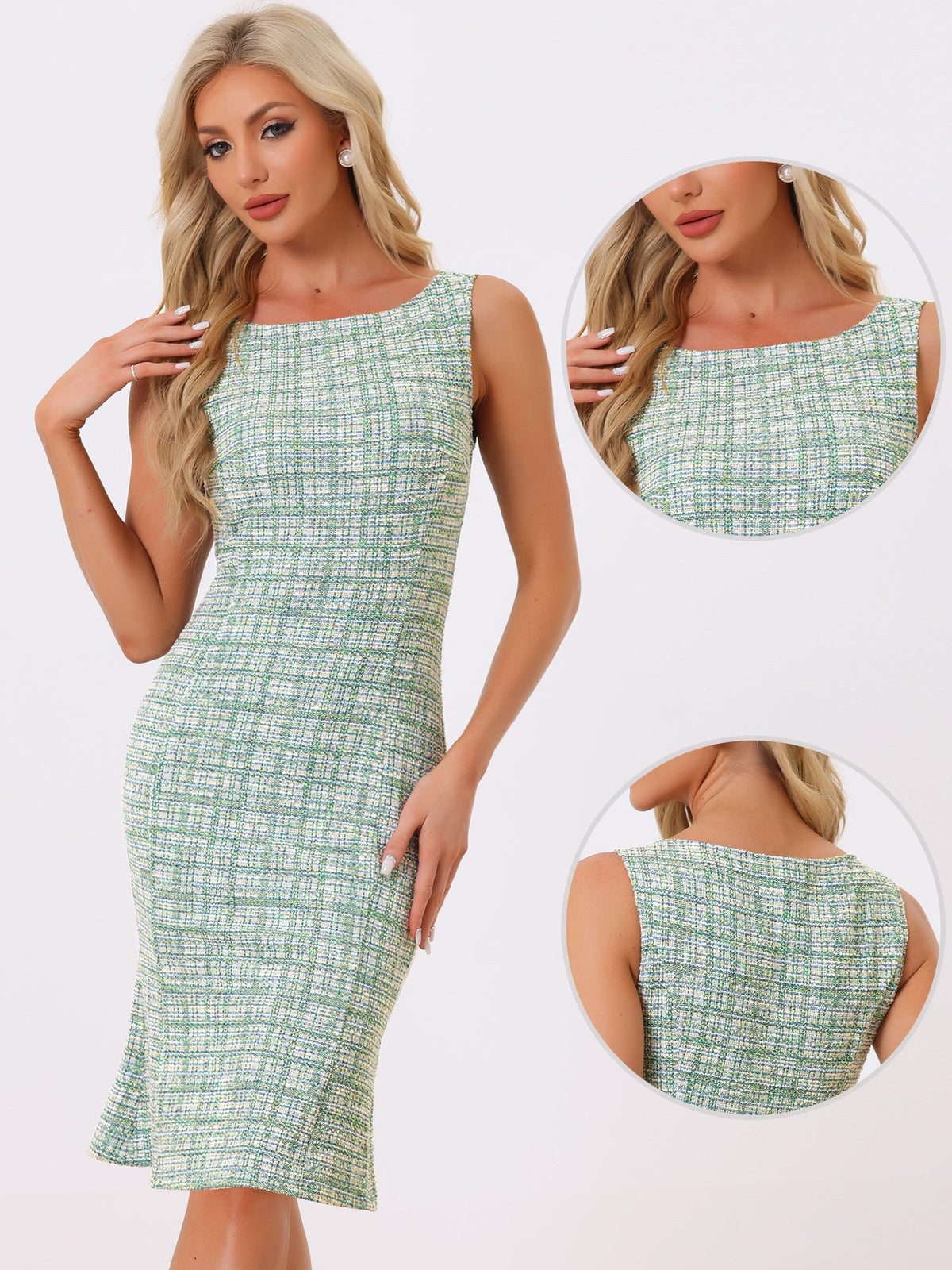Callie | Sukienka damska midi w kratę bez rękawów, elegancka wieczorowa