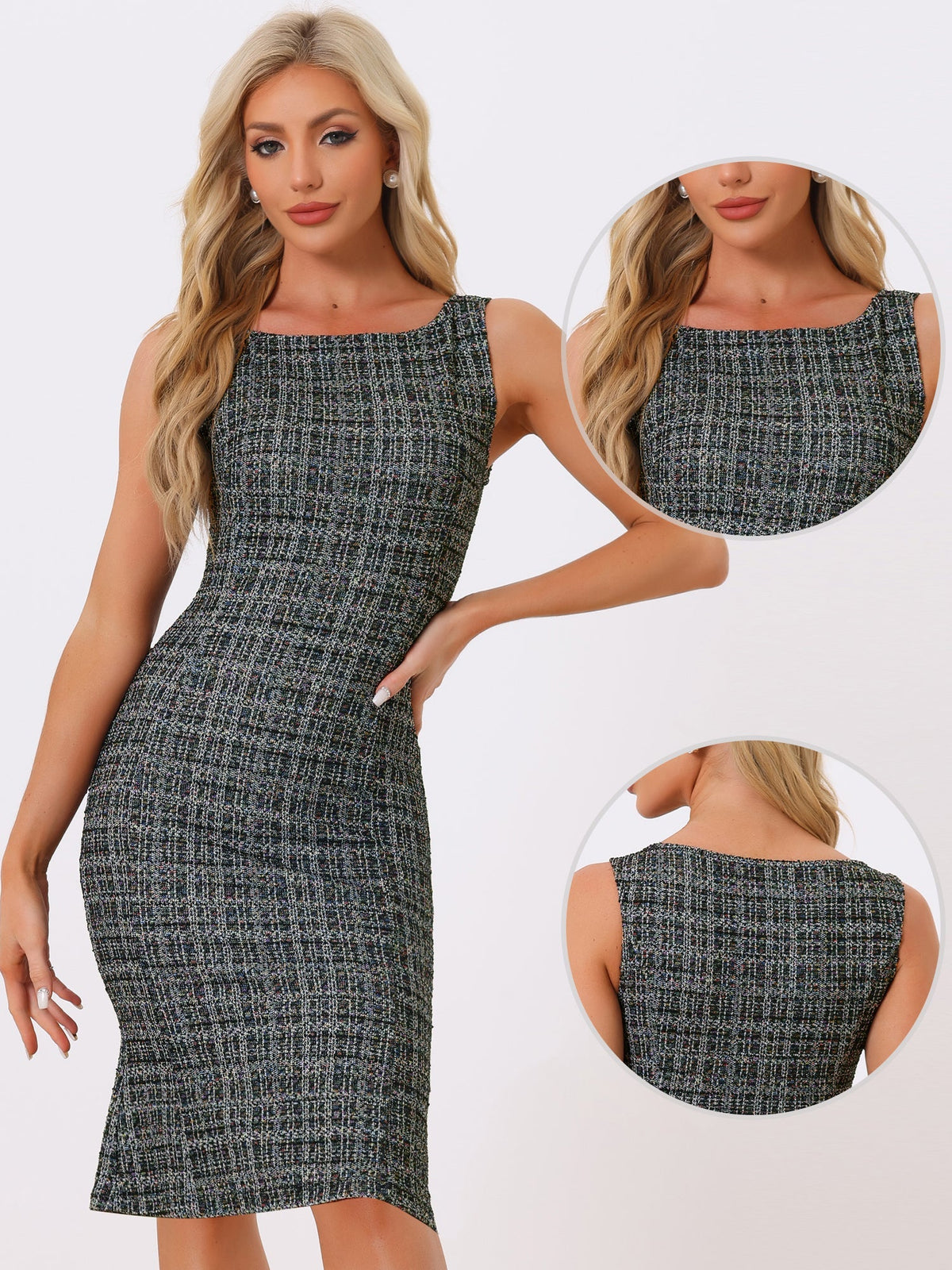 Callie | Sukienka damska midi w kratę bez rękawów, elegancka wieczorowa