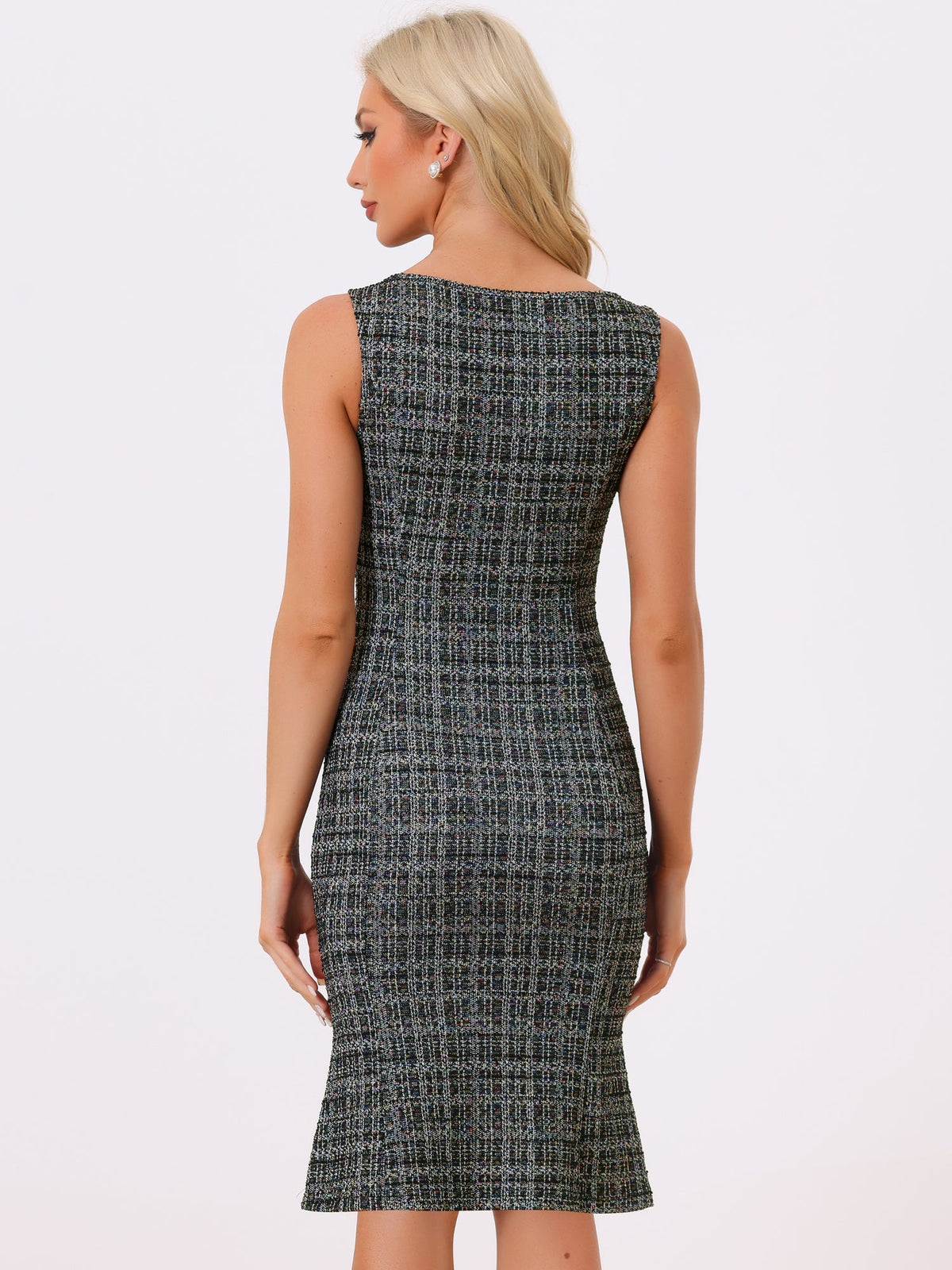 Callie | Sukienka damska midi w kratę bez rękawów, elegancka wieczorowa