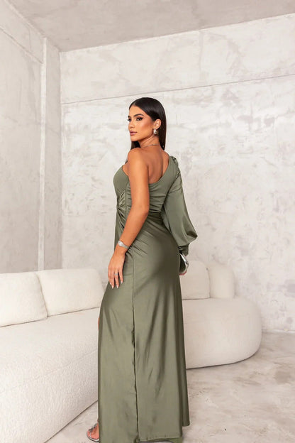 Penelope | Elegancka jednoramienna sukienka wieczorowa maxi