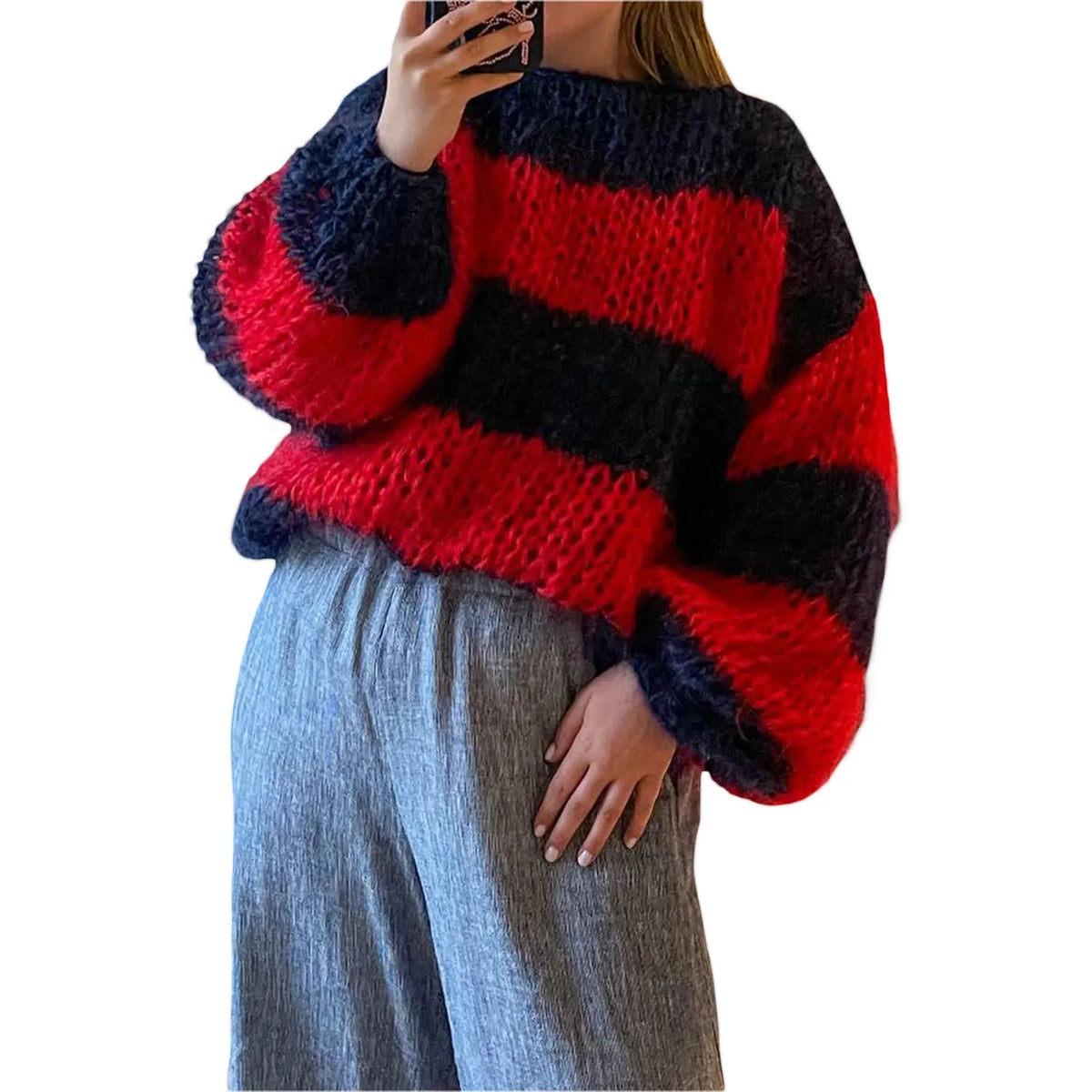 Marvella - Oversized damski sweter w paski