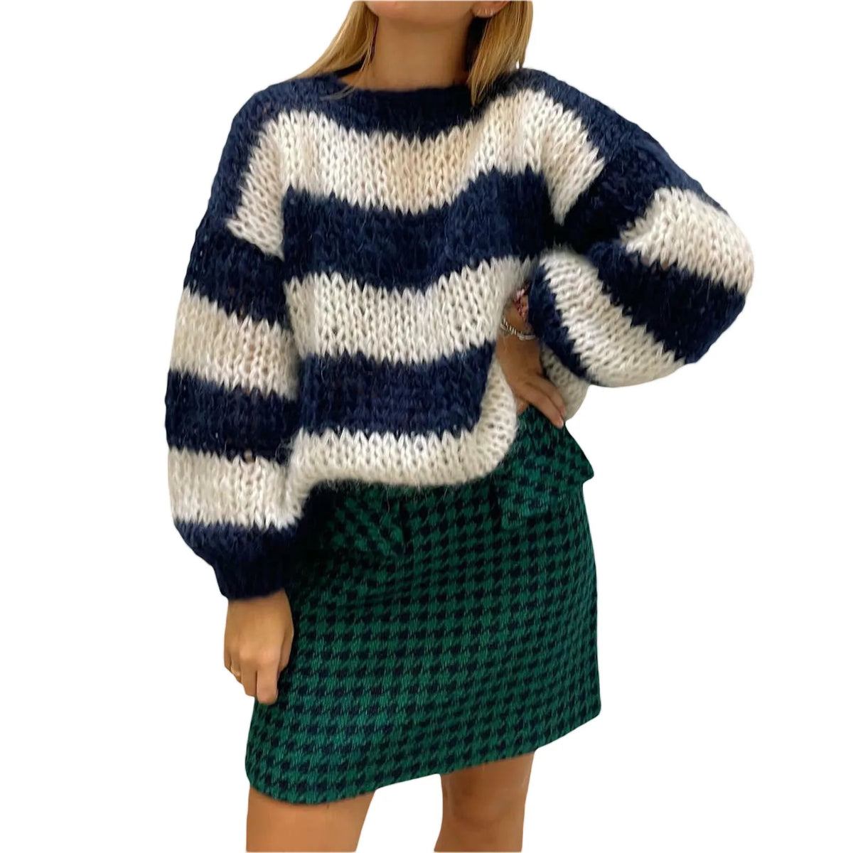 Marvella - Oversized damski sweter w paski
