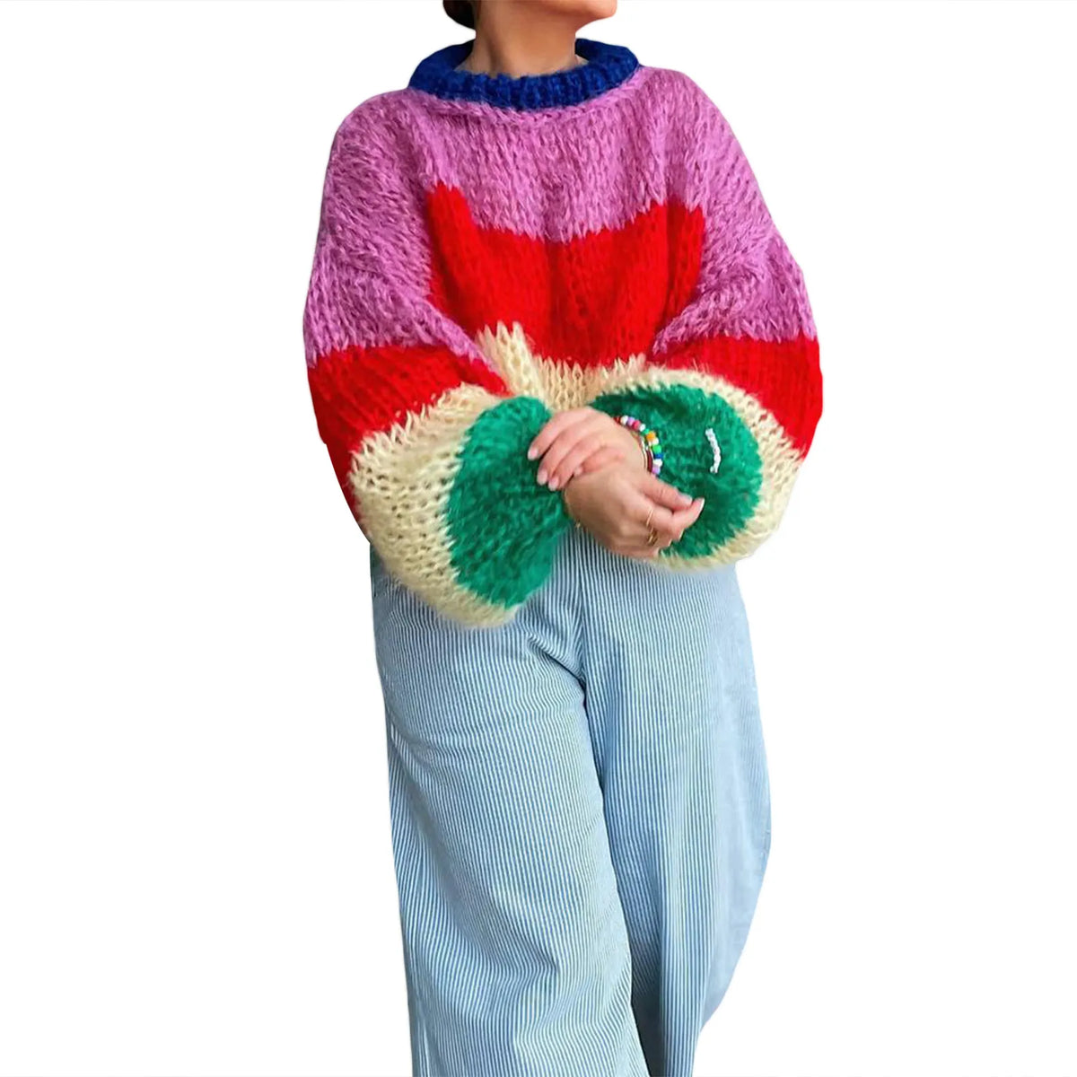 Marvella - Oversized damski sweter w paski
