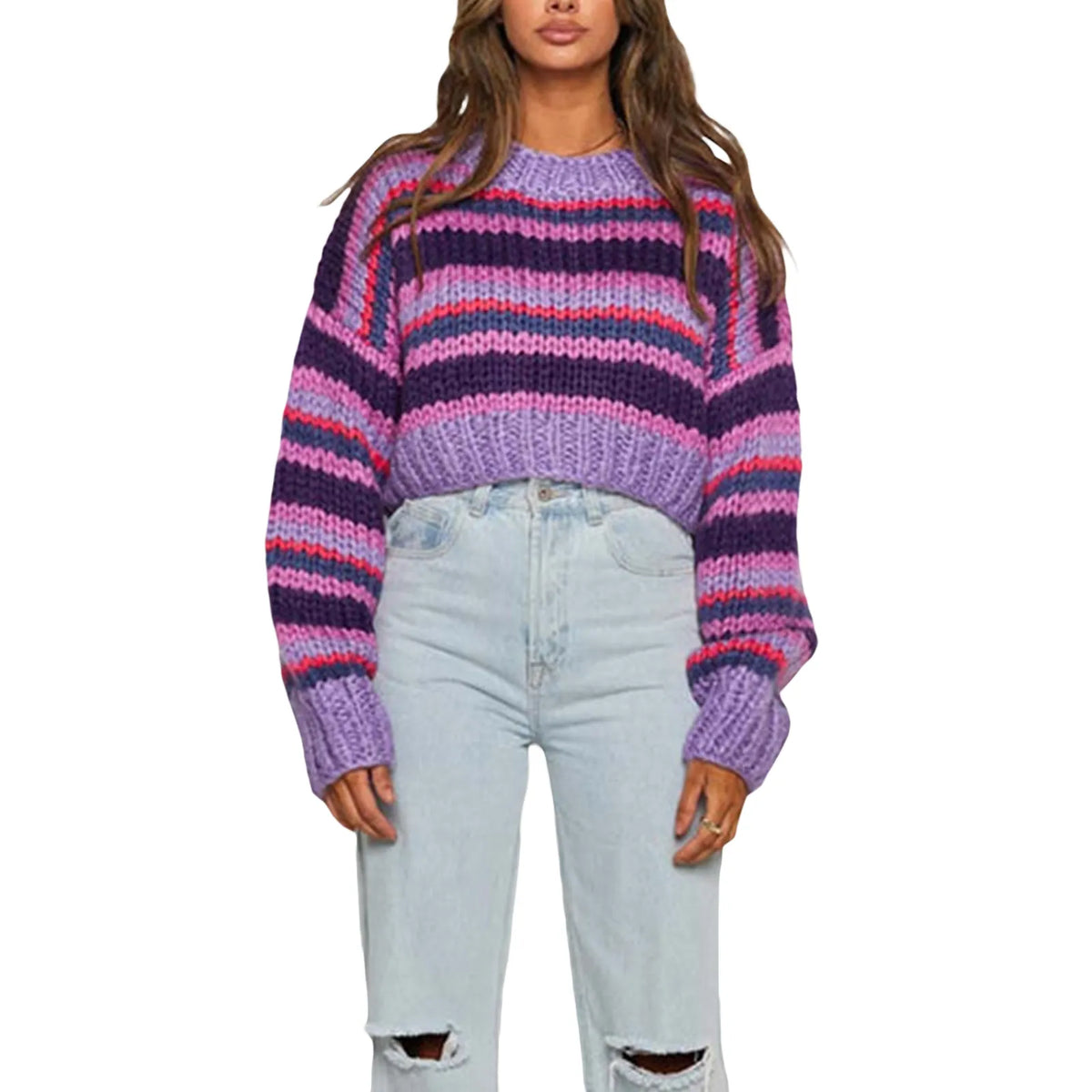 Marvella - Oversized damski sweter w paski