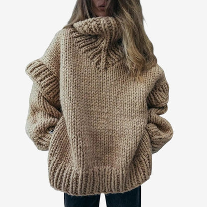 Tamara - Oversized sweter z długim rękawem, golfem i prążkowanymi detalami