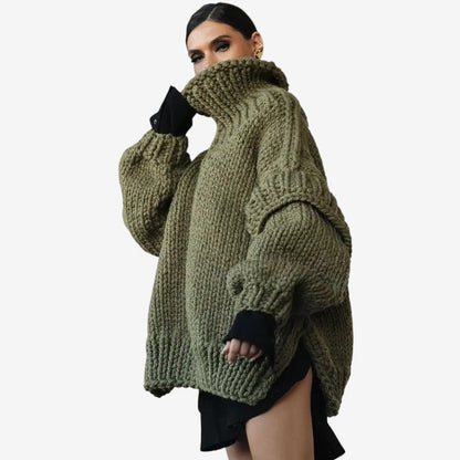 Tamara - Oversized sweter z długim rękawem, golfem i prążkowanymi detalami
