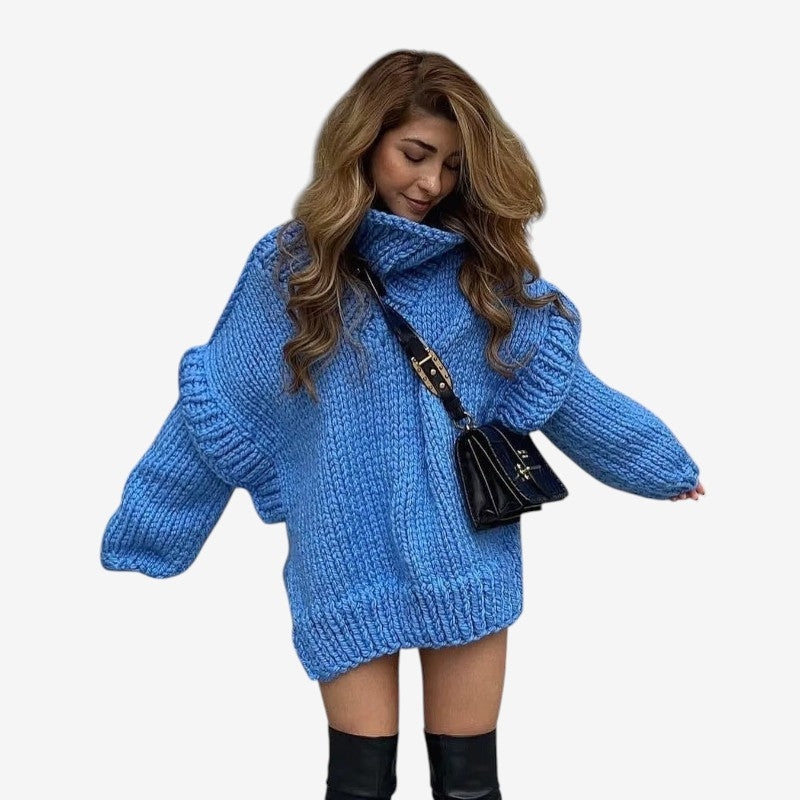 Tamara - Oversized sweter z długim rękawem, golfem i prążkowanymi detalami