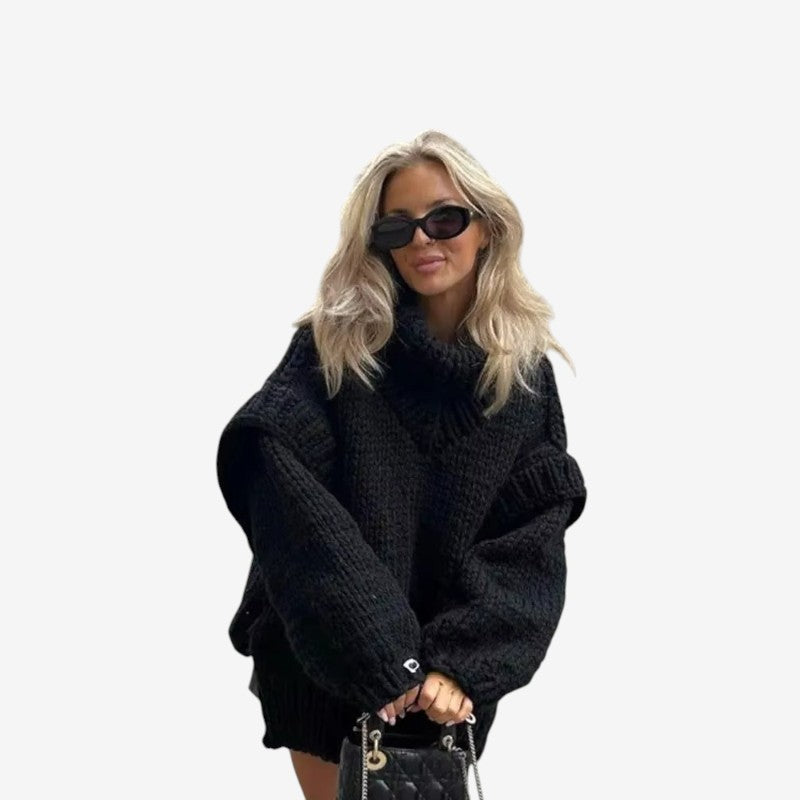 Tamara - Oversized sweter z długim rękawem, golfem i prążkowanymi detalami