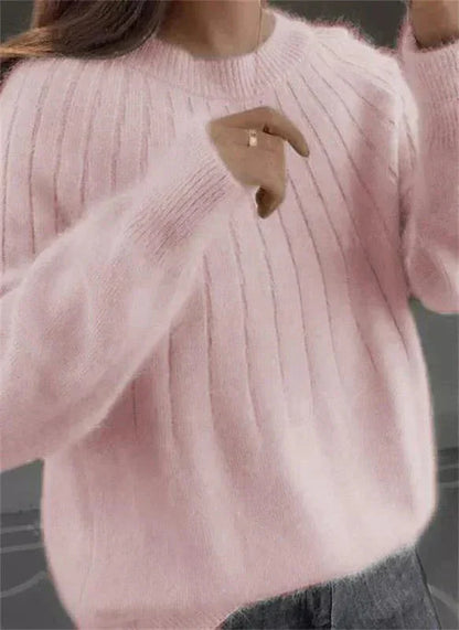 Bianka - Damski sweter kaszmirowy miękki oversize elegancki pulower prążkowany