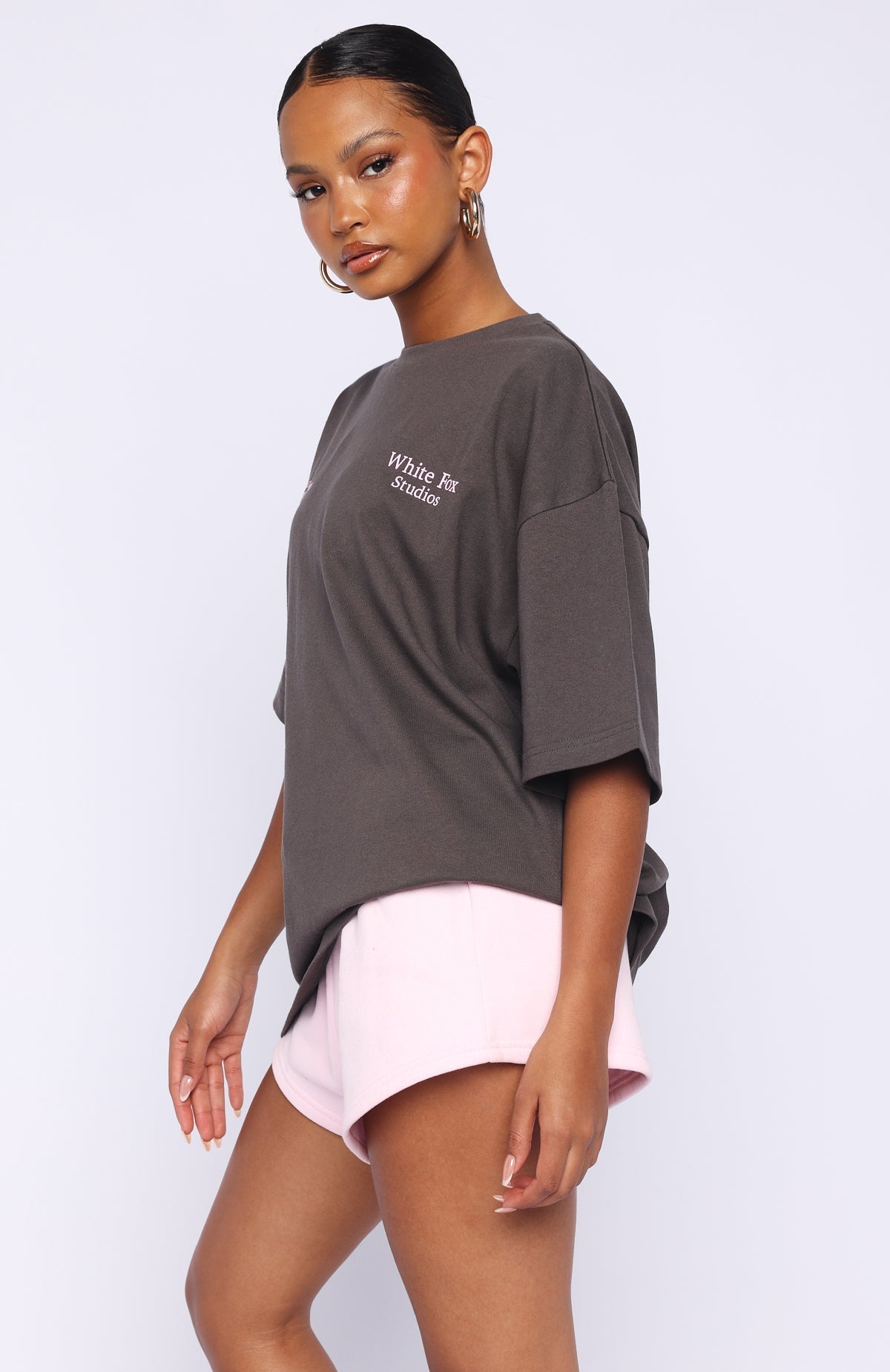 Leonora | Damski t-shirt oversize grafitowy wygodny casualowy